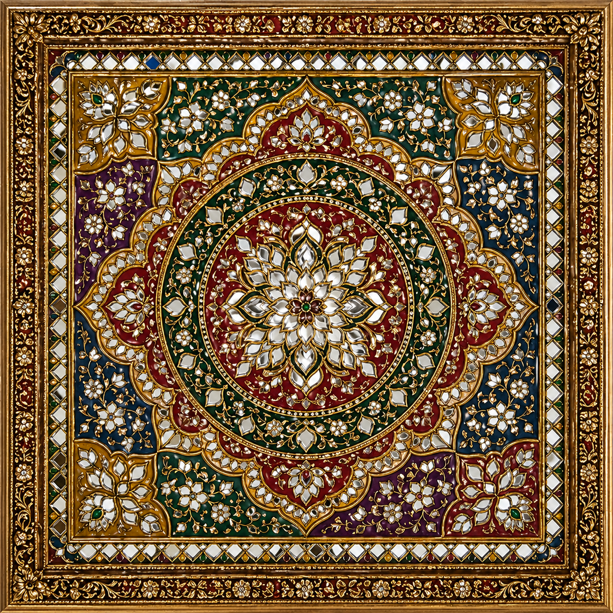 Rajasthani Floral Ornate Mirror Artwork